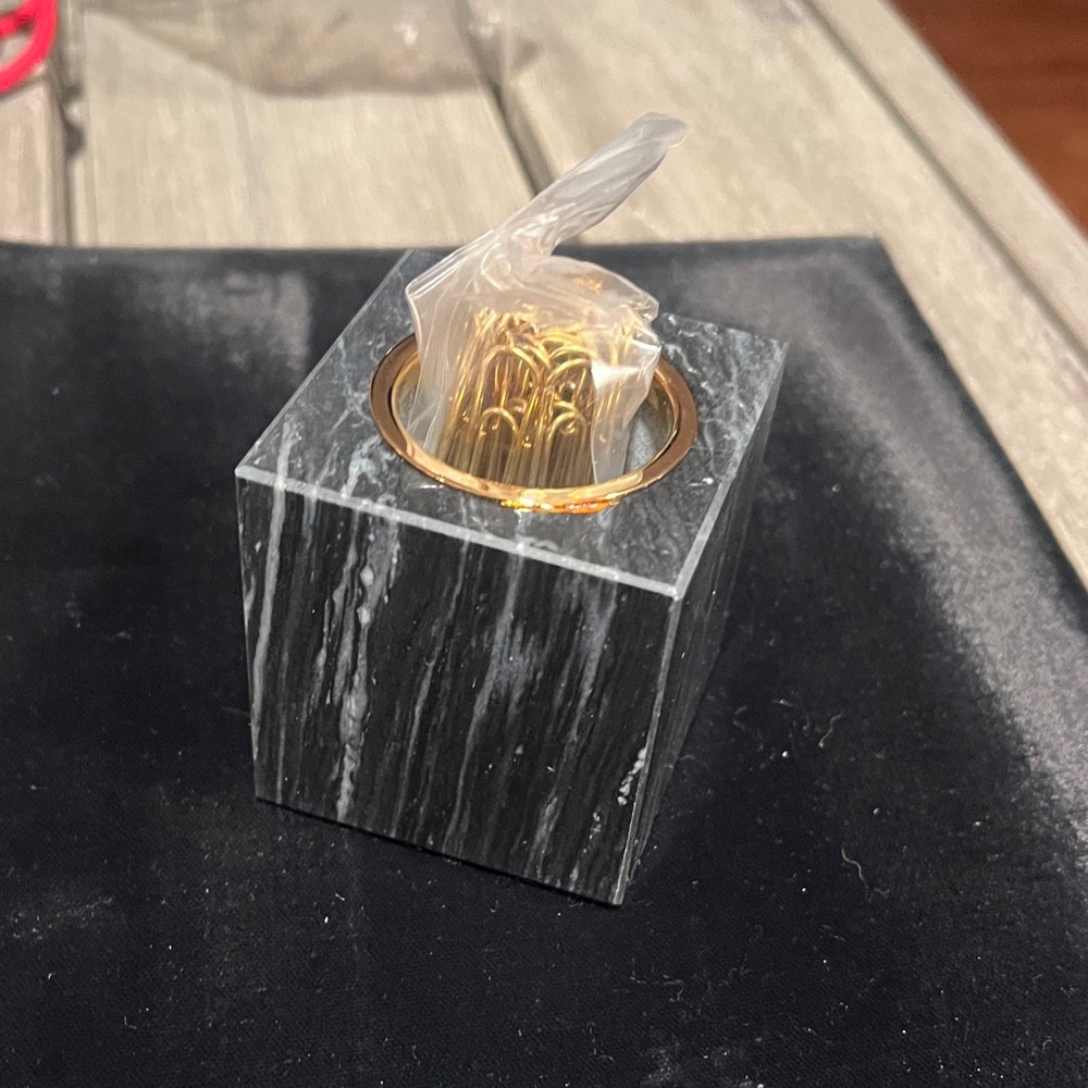 Black Marble Brand New Senator Square Paper Clip Holder with gold plated clips